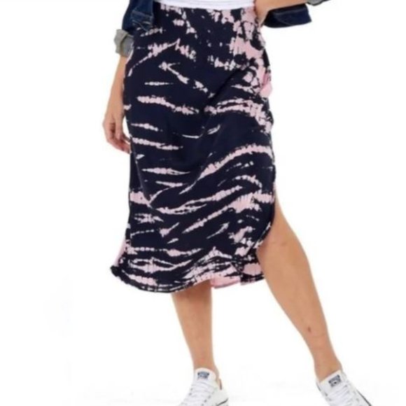 Young Fabulous and Broke Felicity Midi Skirt in Pink and Navy - Picture 1 of 3